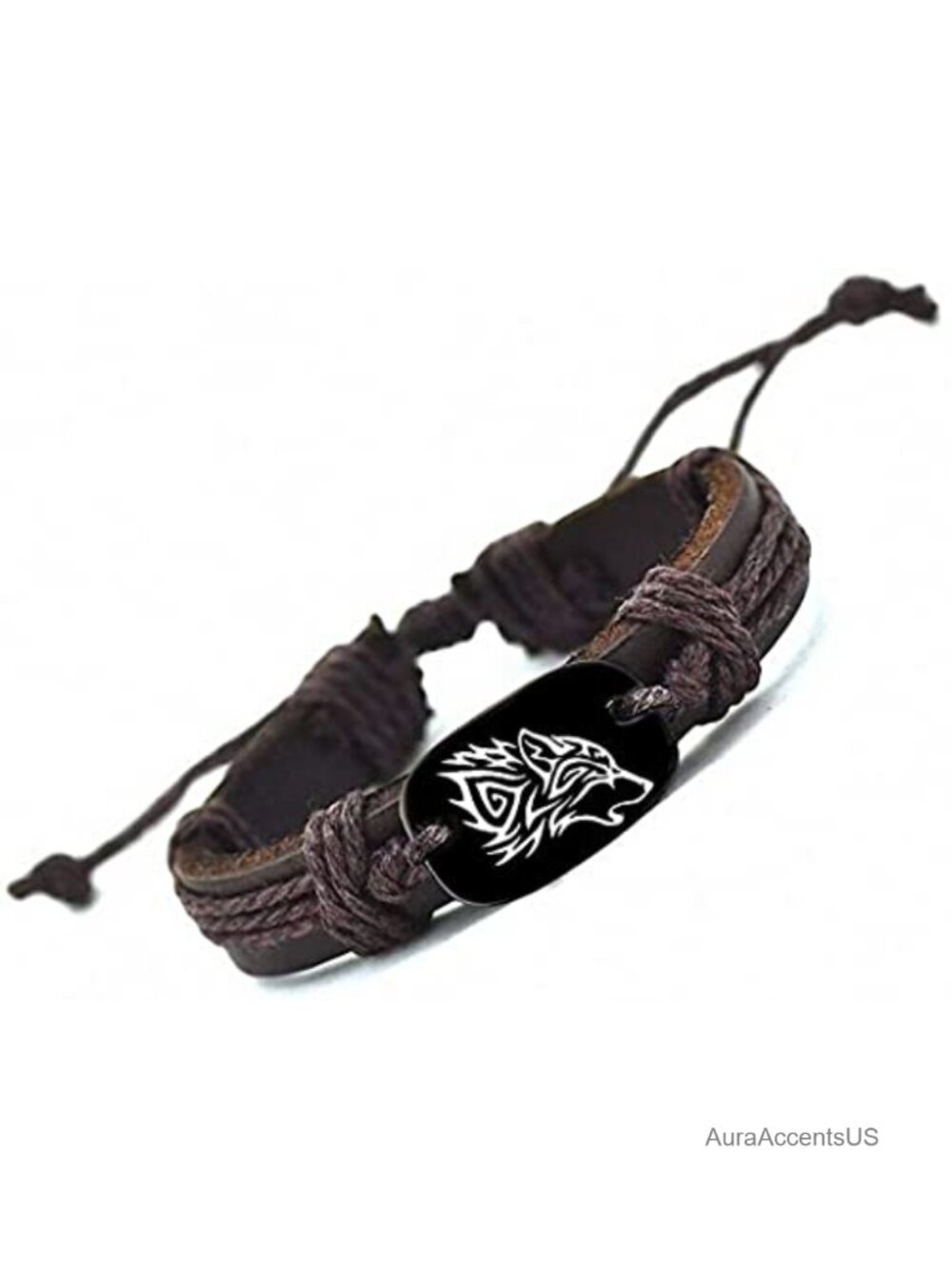 Wolf Head Carved Leather Adjustable Braided Rope Bracelet Men Women Unisex